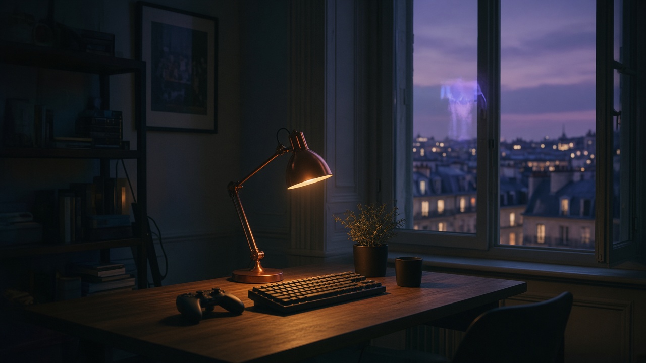 Bureau PC avec lumière cuivrée